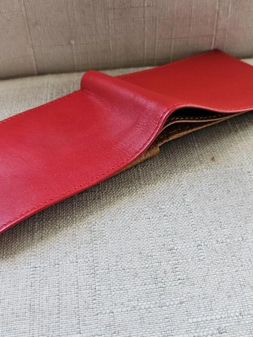 Genuine Leather Wallet Red/Brown Bifold Multiple Compartment for Cards Handmade
